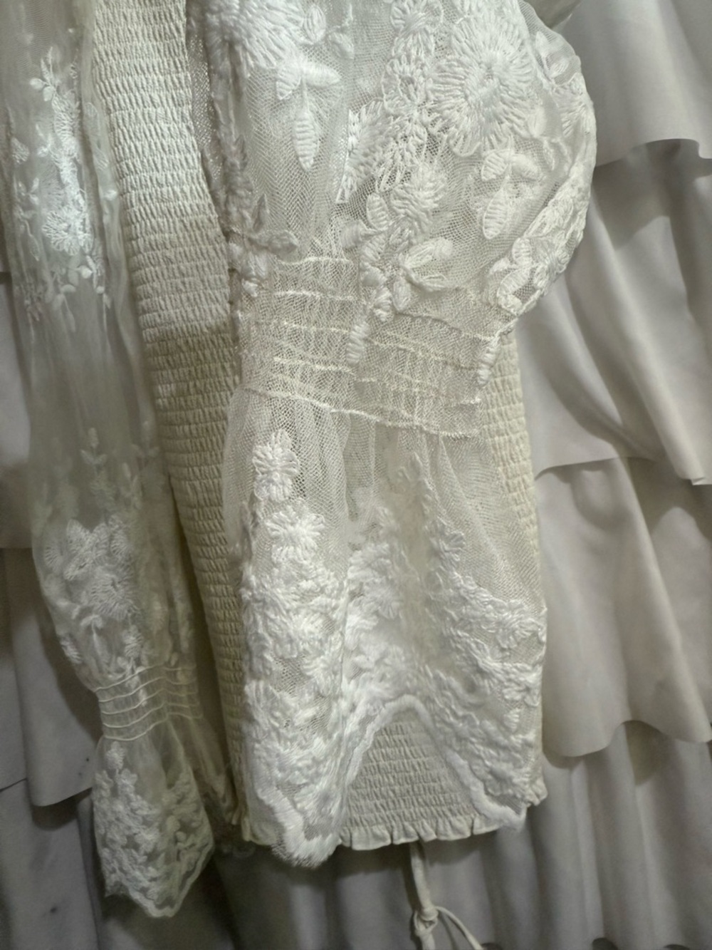 White Puff-Sleeve Ruched Mini Dress - Picture 7 of 10